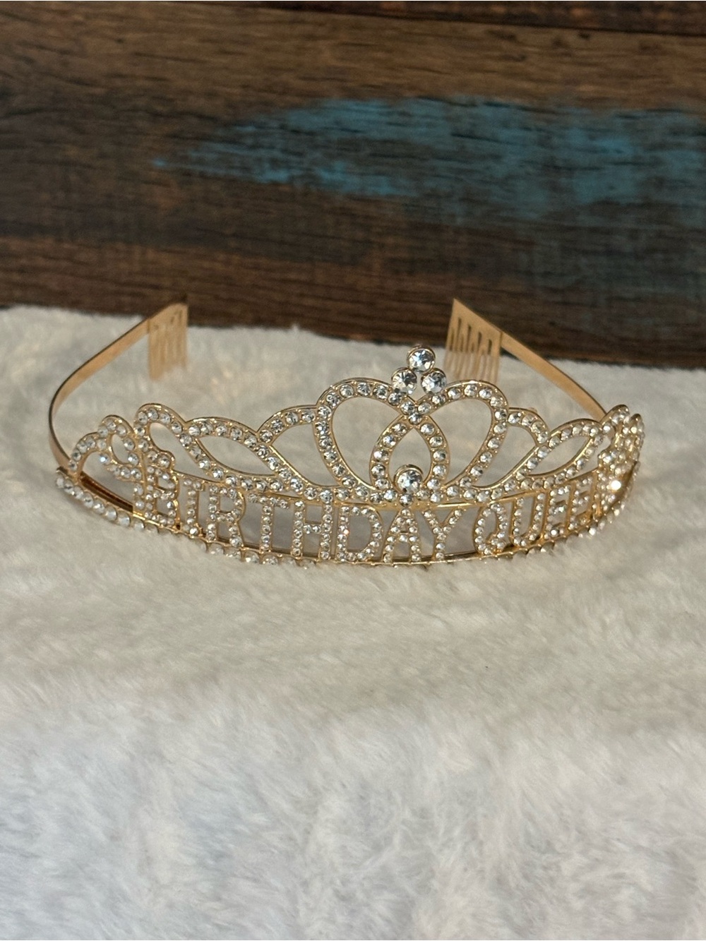 Gold Rhinestone "Birthday Queen" Tiara Headband